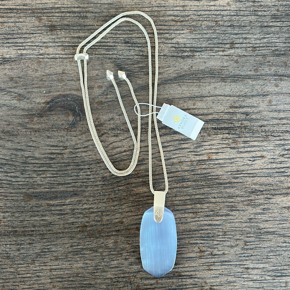 Kendra Scott Inez Gold Long Pendant Necklace in Slate Cats Eye w/Tags & Dustbag